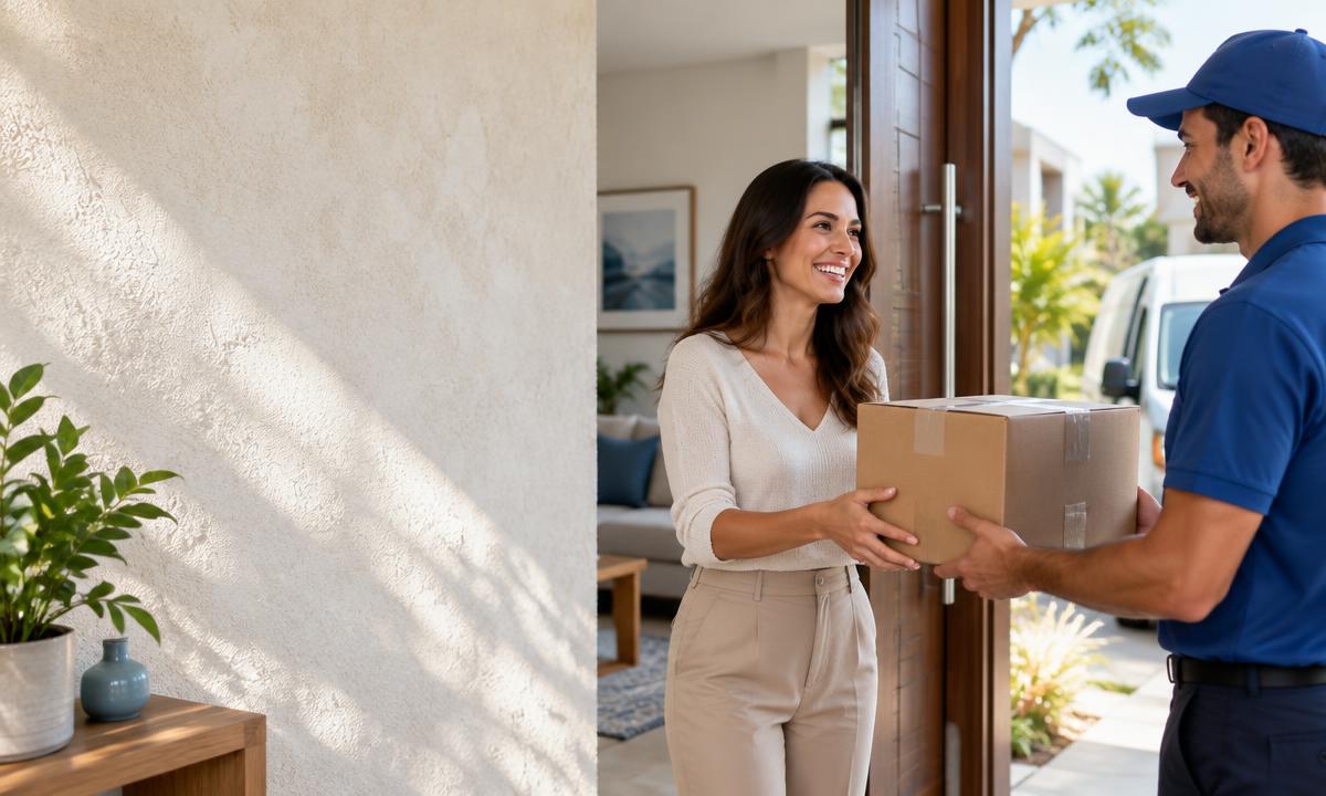 Pedido sendo entregue com segurança na casa da cliente